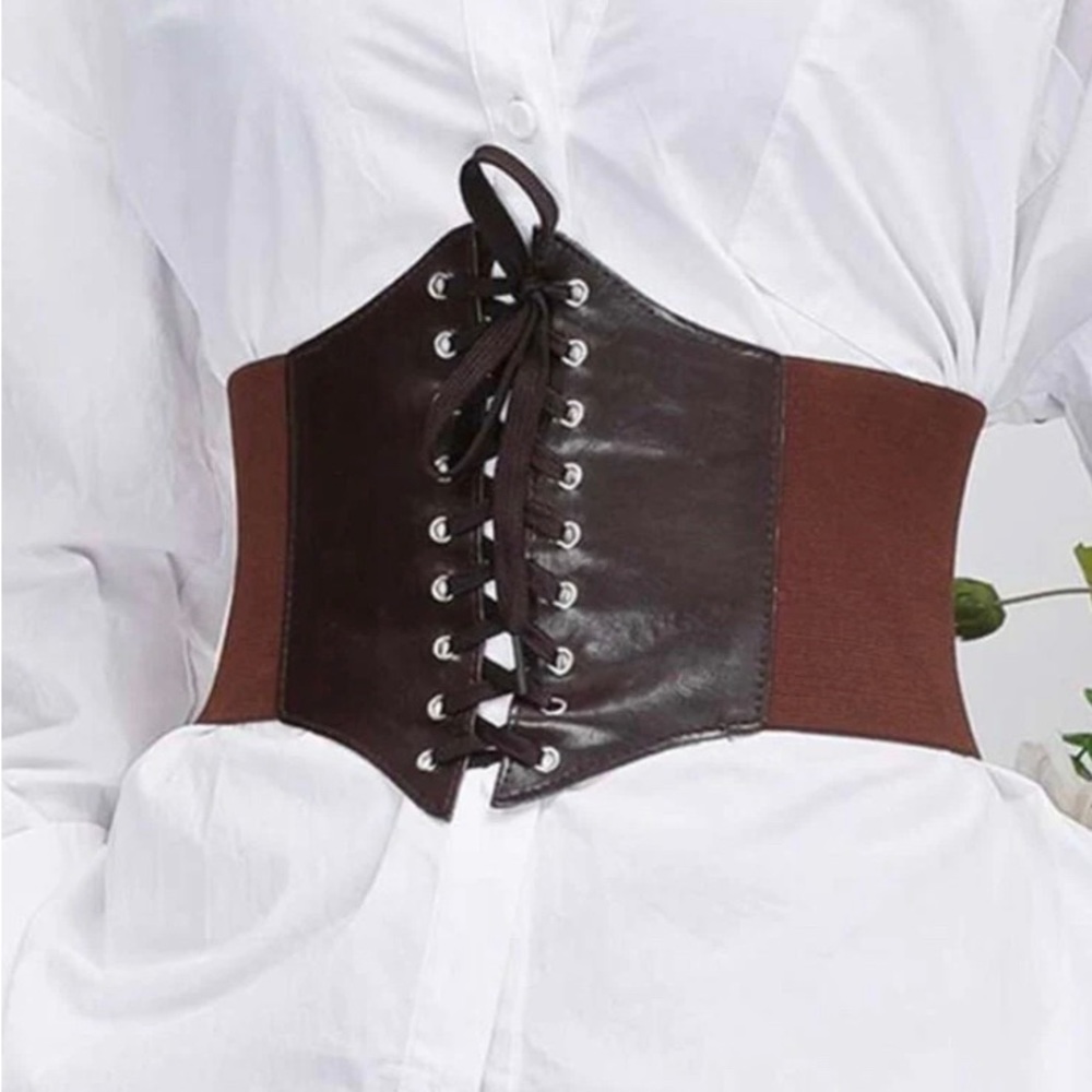 Stretchy Wide Fashion Belt-Brown